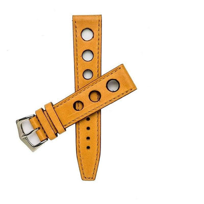 Cinturino rally in pelle di vitello naturale perforato — artigianato milanese Milano Straps