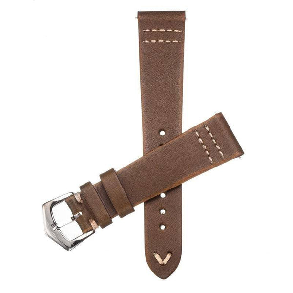 Cinturino in pelle vintage verde oliva spazzolato a mano, disponibile in 18-22mm — Milano Straps