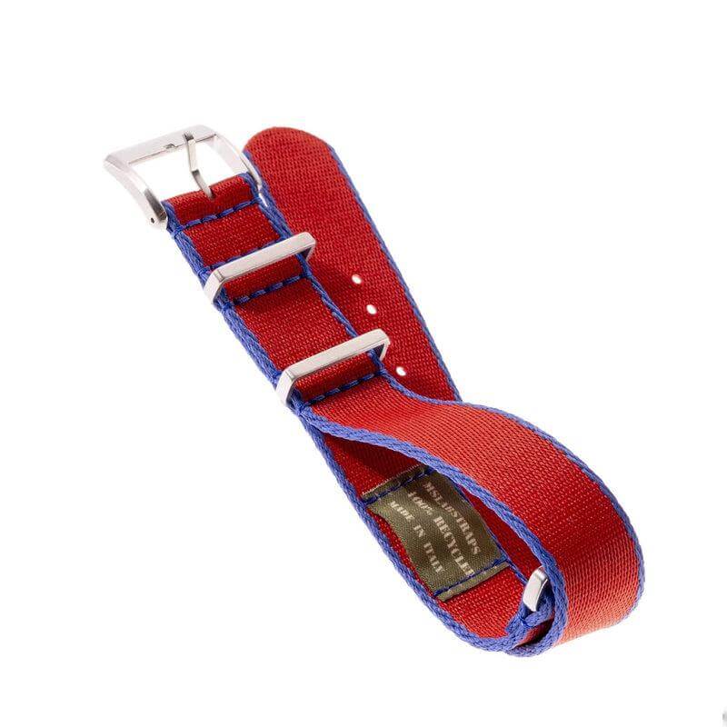 Eco-Friendly Nylon Military  Strap Red Blue Borders - Recycled Military Watch Straps- Milano Straps