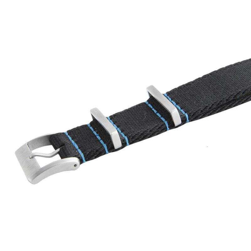 Eco-Friendly Nylon Military Watch Strap -  Black Blue Stitches - Recycled Military Watch Straps- Milano Straps