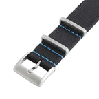 Eco-Friendly Nylon Military Watch Strap -  Black Blue Stitches - Recycled Military Watch Straps- Milano Straps