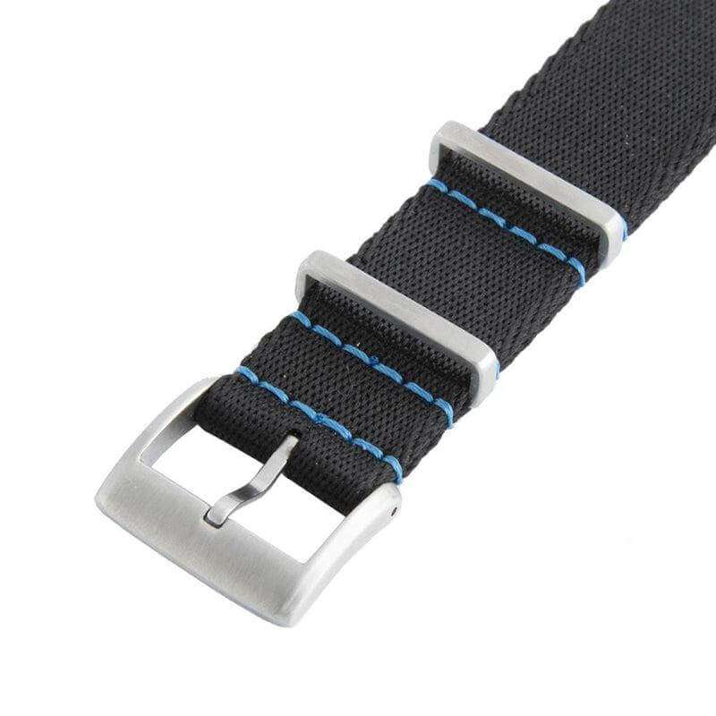 Eco-Friendly Nylon Military Watch Strap -  Black Blue Stitches - Recycled Military Watch Straps- Milano Straps