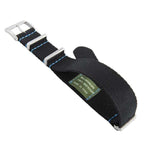 Eco-Friendly Nylon Military Watch Strap -  Black Blue Stitches - Recycled Military Watch Straps- Milano Straps