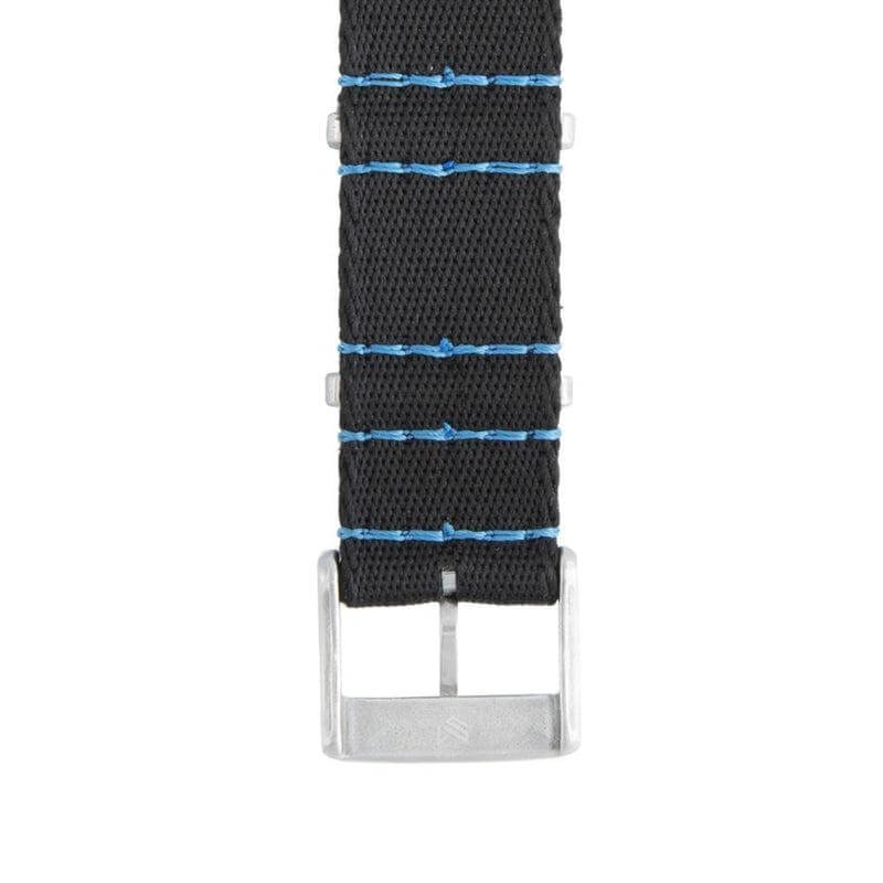 Eco-Friendly Nylon Military Watch Strap -  Black Blue Stitches - Recycled Military Watch Straps- Milano Straps