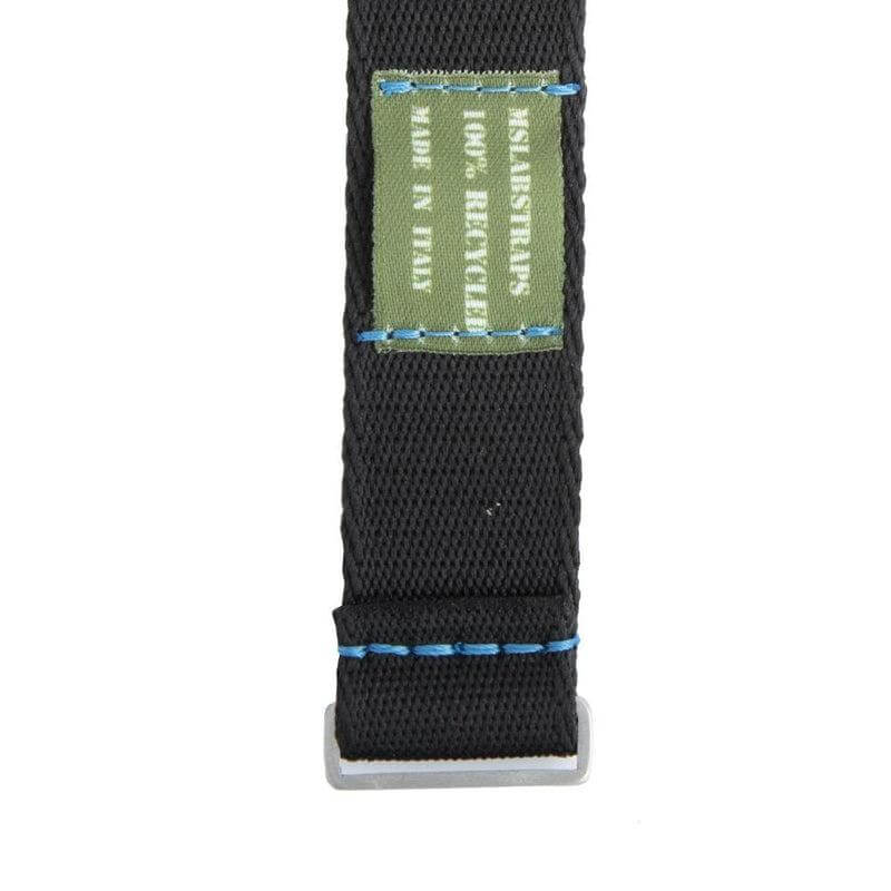 Eco-Friendly Nylon Military Watch Strap -  Black Blue Stitches - Recycled Military Watch Straps- Milano Straps