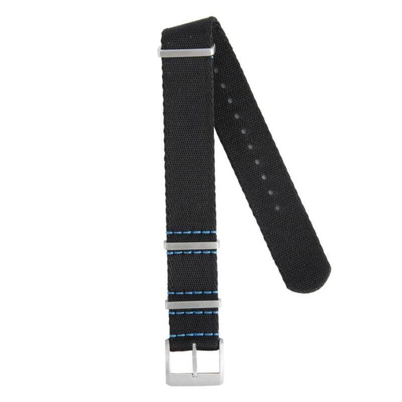 Cinturino militare nylon riciclato nero cucitura blu 20-22mm Made in Italy — Milano Straps