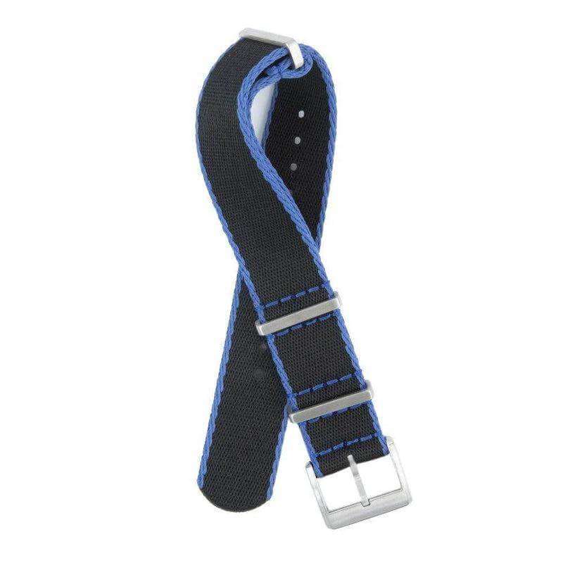 Eco-Friendly Nylon Military Watch Strap -  Black Light Blue Borders - Recycled Military Watch Straps- Milano Straps