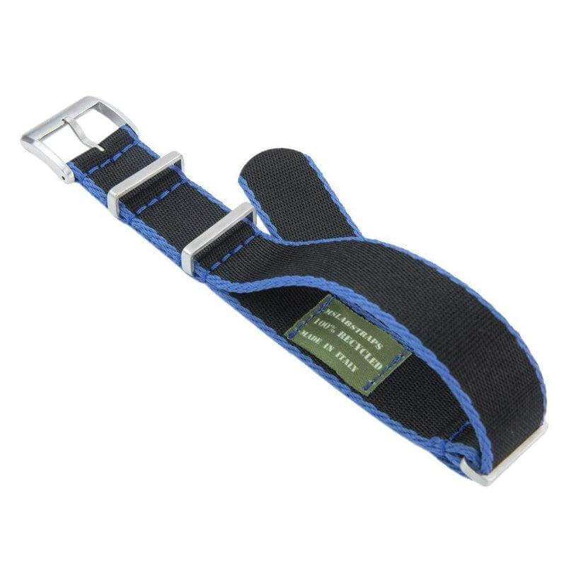 Eco-Friendly Nylon Military Watch Strap -  Black Light Blue Borders - Recycled Military Watch Straps- Milano Straps
