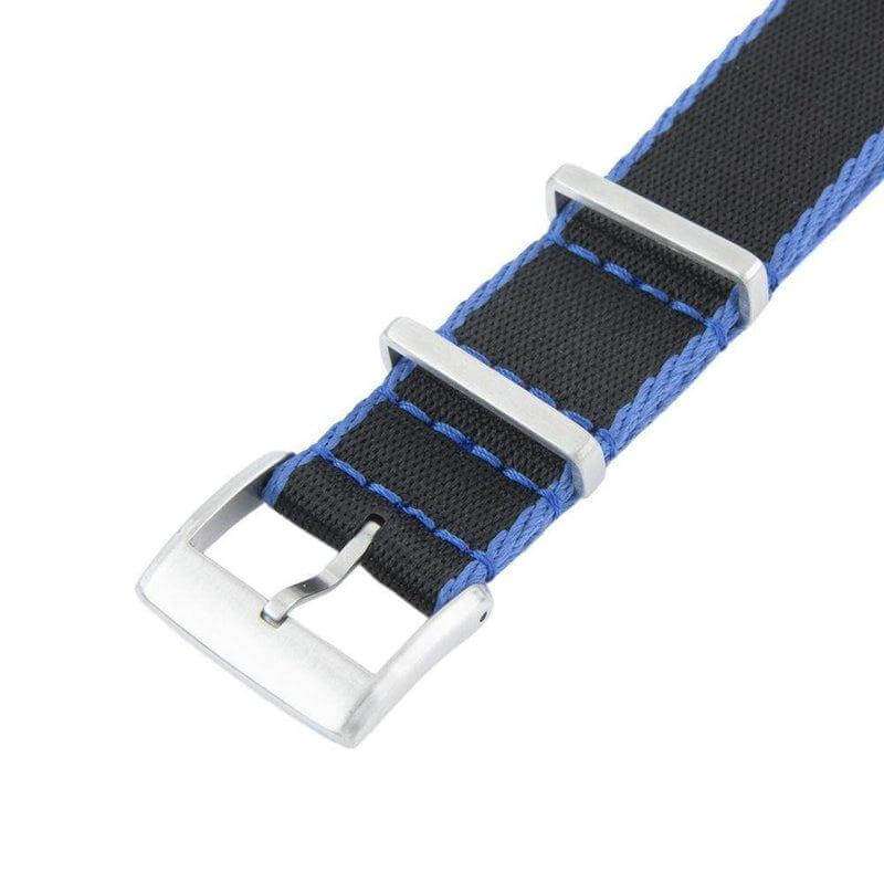 Eco-Friendly Nylon Military Watch Strap -  Black Light Blue Borders - Recycled Military Watch Straps- Milano Straps