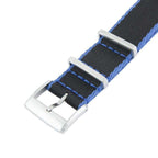 Eco-Friendly Nylon Military Watch Strap -  Black Light Blue Borders - Recycled Military Watch Straps- Milano Straps