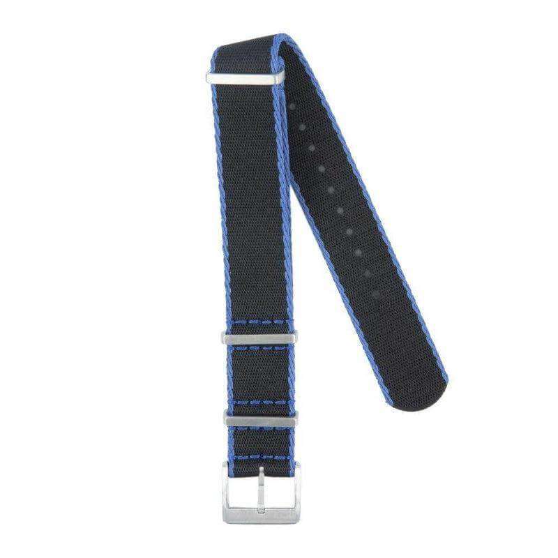 Eco-Friendly Nylon Military Watch Strap -  Black Light Blue Borders - Recycled Military Watch Straps- Milano Straps