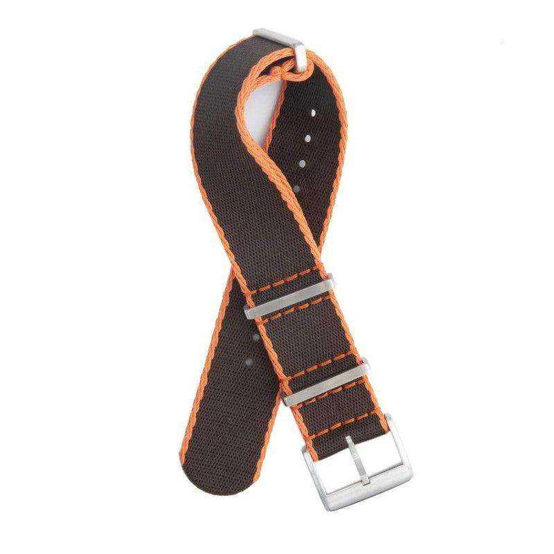 Eco-Friendly Nylon Military Watch Strap -  Black Orange Borders - Recycled Military Watch Straps- Milano Straps