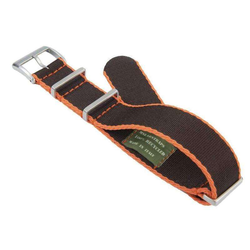 Eco-Friendly Nylon Military Watch Strap -  Black Orange Borders - Recycled Military Watch Straps- Milano Straps