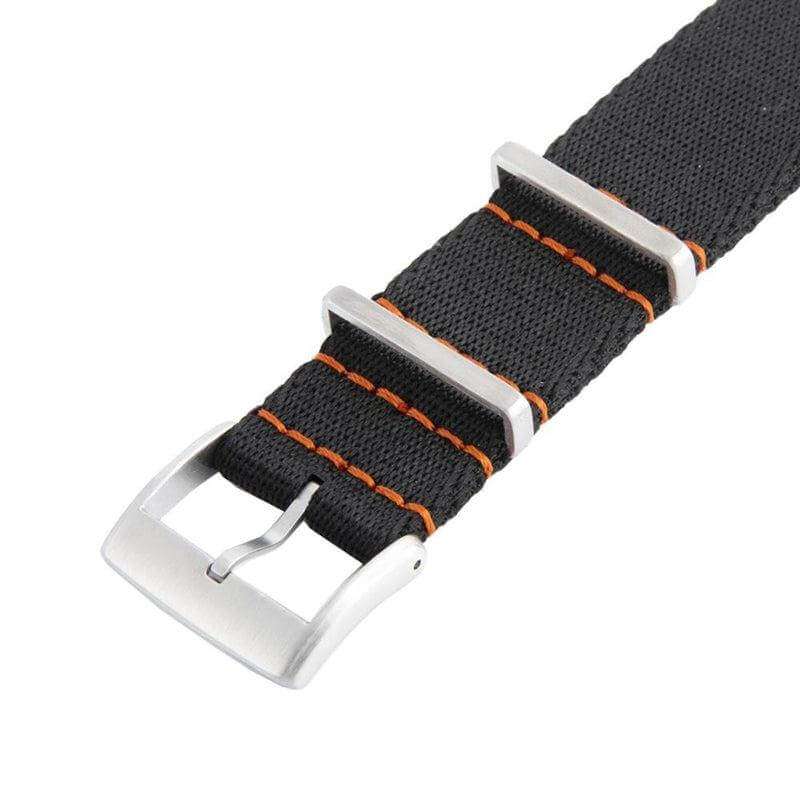 Eco-Friendly  Nylon Military  Watch Strap -  Black Orange Stitches - Recycled Military Watch Straps- Milano Straps