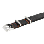 Eco-Friendly  Nylon Military  Watch Strap -  Black Orange Stitches - Recycled Military Watch Straps- Milano Straps