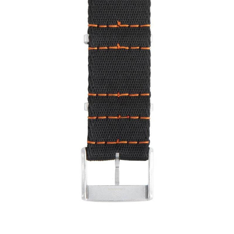 Eco-Friendly  Nylon Military  Watch Strap -  Black Orange Stitches - Recycled Military Watch Straps- Milano Straps