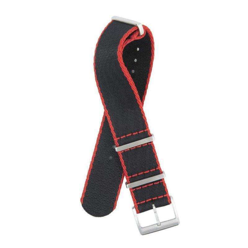 Eco-Friendly  Nylon Military  Watch Strap -  Black Red Borders - Recycled Military Watch Straps- Milano Straps