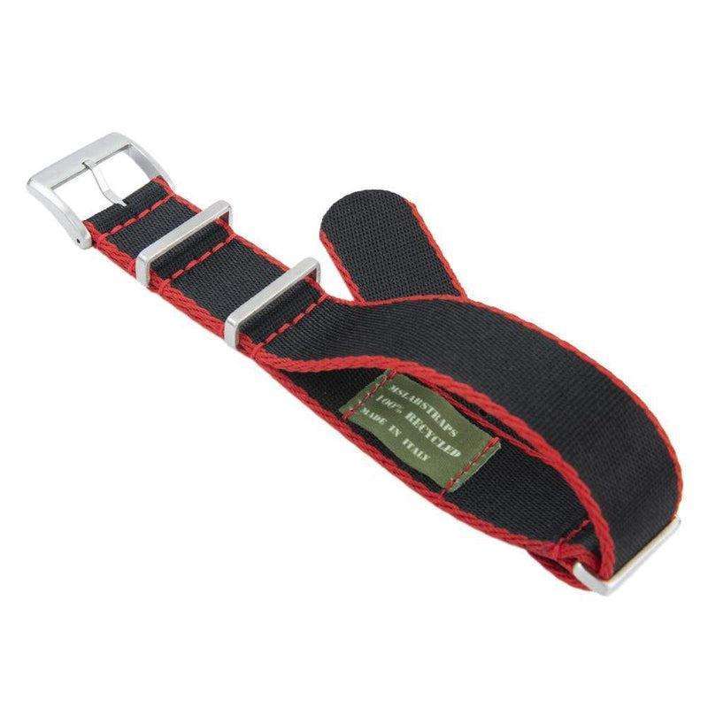 Eco-Friendly  Nylon Military  Watch Strap -  Black Red Borders - Recycled Military Watch Straps- Milano Straps