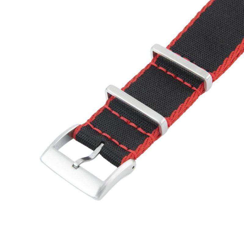 Eco-Friendly  Nylon Military  Watch Strap -  Black Red Borders - Recycled Military Watch Straps- Milano Straps