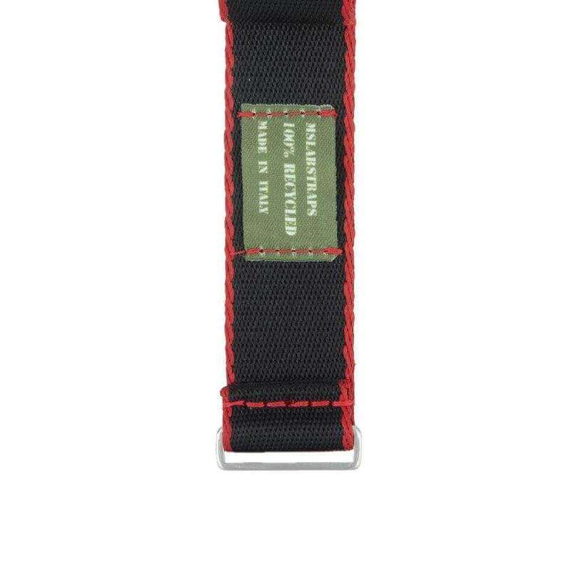 Eco-Friendly  Nylon Military  Watch Strap -  Black Red Borders - Recycled Military Watch Straps- Milano Straps
