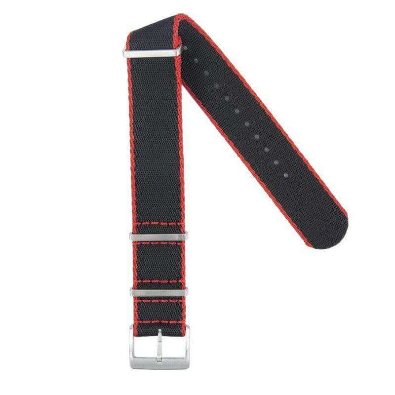 Eco-Friendly  Nylon Military  Watch Strap -  Black Red Borders - Recycled Military Watch Straps- Milano Straps
