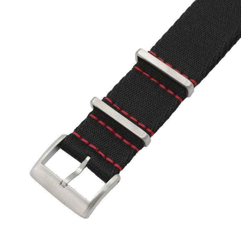 Eco-Friendly  Nylon Military  Watch Strap -  Black Red Stitches - Recycled Military Watch Straps- Milano Straps