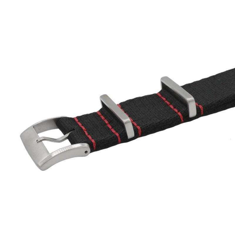 Eco-Friendly  Nylon Military  Watch Strap -  Black Red Stitches - Recycled Military Watch Straps- Milano Straps