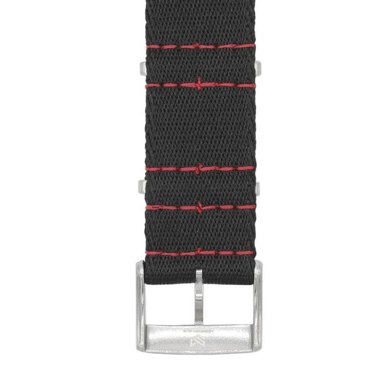 Eco-Friendly  Nylon Military  Watch Strap -  Black Red Stitches - Recycled Military Watch Straps- Milano Straps