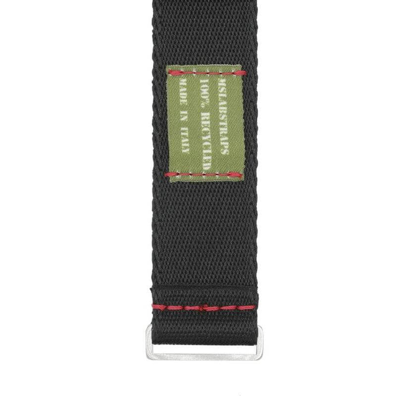 Eco-Friendly  Nylon Military  Watch Strap -  Black Red Stitches - Recycled Military Watch Straps- Milano Straps