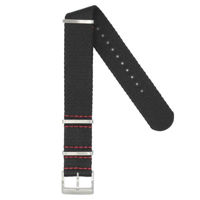 Cinturino nylon militare nero cuciture rosse 20-22mm in poliestere riciclato Made in Italy — Milano Straps