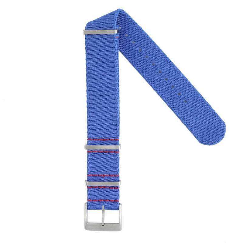Eco-Friendly  Nylon Military  Watch Strap -  Blue light Red Stitches - Recycled Military Watch Straps- Milano Straps
