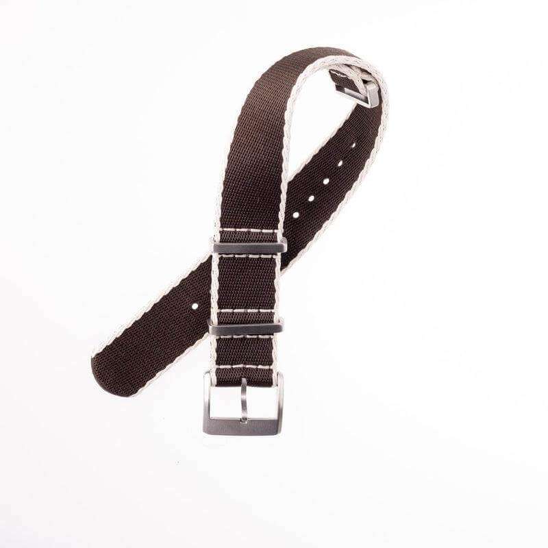 Eco-Friendly Nylon Military  Watch Strap -  Brown Ecru Borders - Recycled Military Watch Straps- Milano Straps