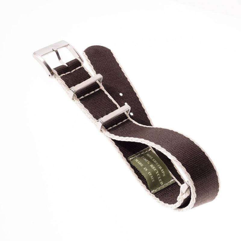 Eco-Friendly Nylon Military  Watch Strap -  Brown Ecru Borders - Recycled Military Watch Straps- Milano Straps