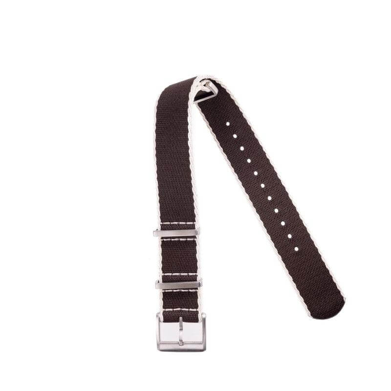 Eco-Friendly Nylon Military  Watch Strap -  Brown Ecru Borders - Recycled Military Watch Straps- Milano Straps