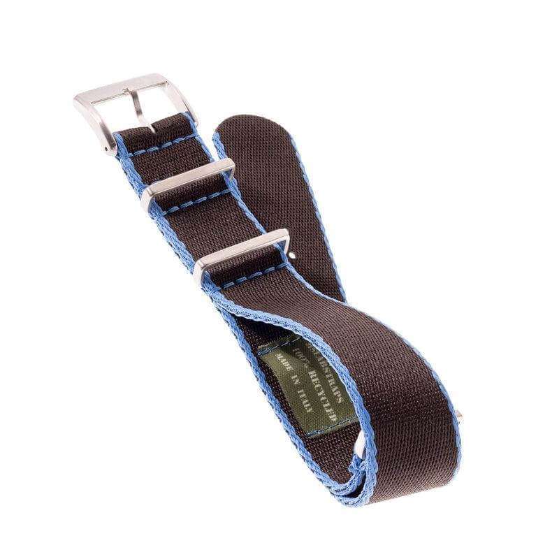 Eco-Friendly Nylon Military  Watch Strap -  Brown Light Blue Borders - Recycled Military Watch Straps- Milano Straps