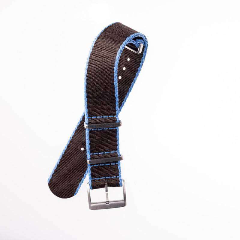 Eco-Friendly Nylon Military  Watch Strap -  Brown Light Blue Borders - Recycled Military Watch Straps- Milano Straps
