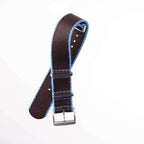Eco-Friendly Nylon Military  Watch Strap -  Brown Light Blue Borders - Recycled Military Watch Straps- Milano Straps