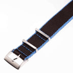 Eco-Friendly Nylon Military  Watch Strap -  Brown Light Blue Borders - Recycled Military Watch Straps- Milano Straps