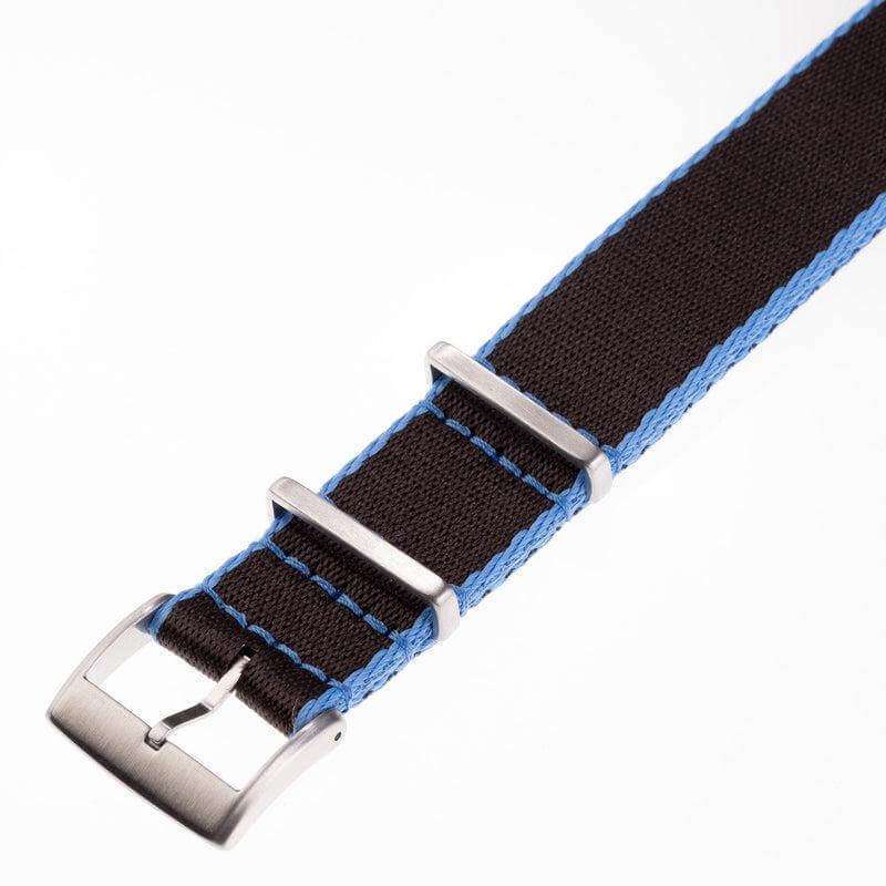 Eco-Friendly Nylon Military  Watch Strap -  Brown Light Blue Borders - Recycled Military Watch Straps- Milano Straps