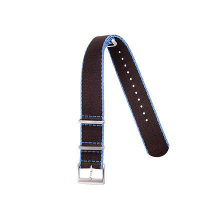 Cinturino militare nylon riciclato marrone con bordi azzurri 20-22mm Made in Italy — Milano Straps