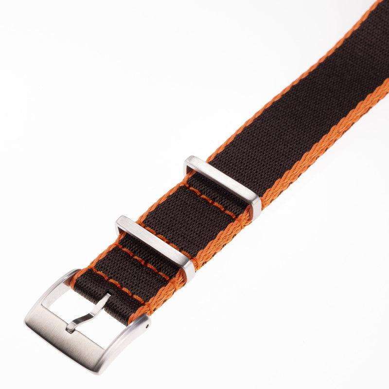 Eco-Friendly Nylon Military Watch Strap -  Brown Orange Borders - Recycled Military Watch Straps- Milano Straps
