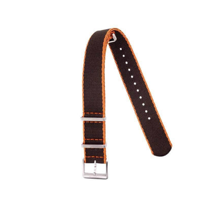 Cinturino militare nylon riciclato marrone con bordi arancio 20mm Made in Italy — Milano Straps