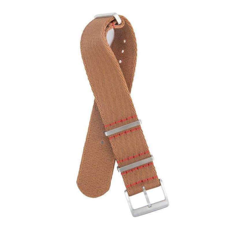 Eco-Friendly Nylon Military Watch Strap -  Brown Red Stitches - Recycled Military Watch Straps- Milano Straps