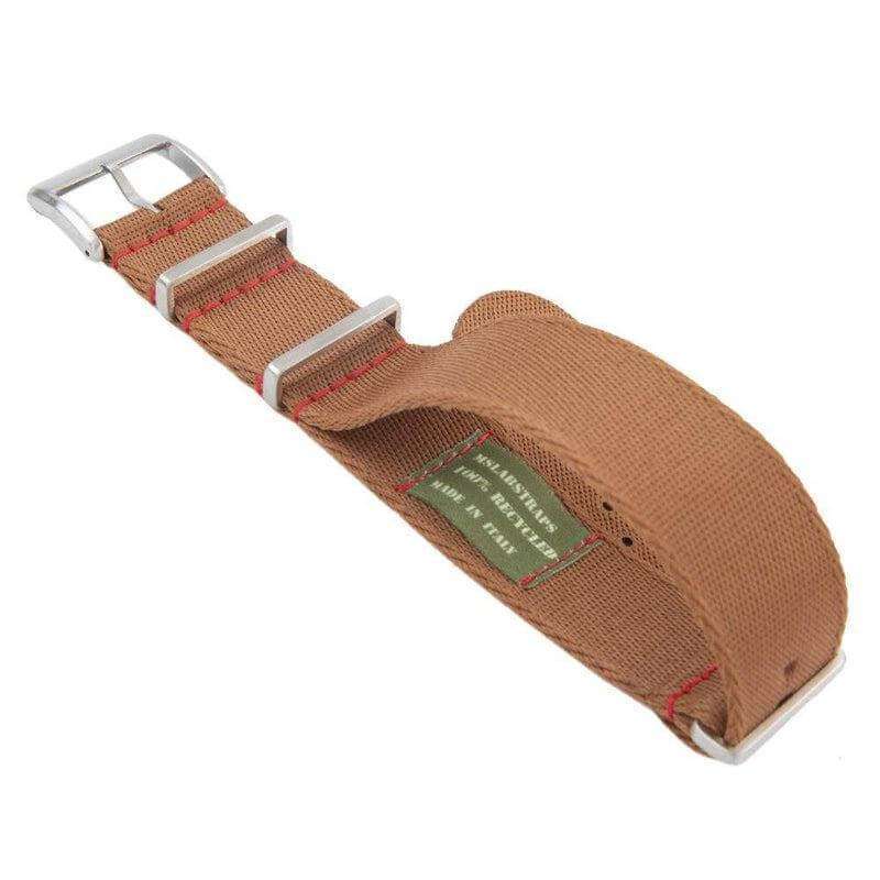 Eco-Friendly Nylon Military Watch Strap -  Brown Red Stitches - Recycled Military Watch Straps- Milano Straps