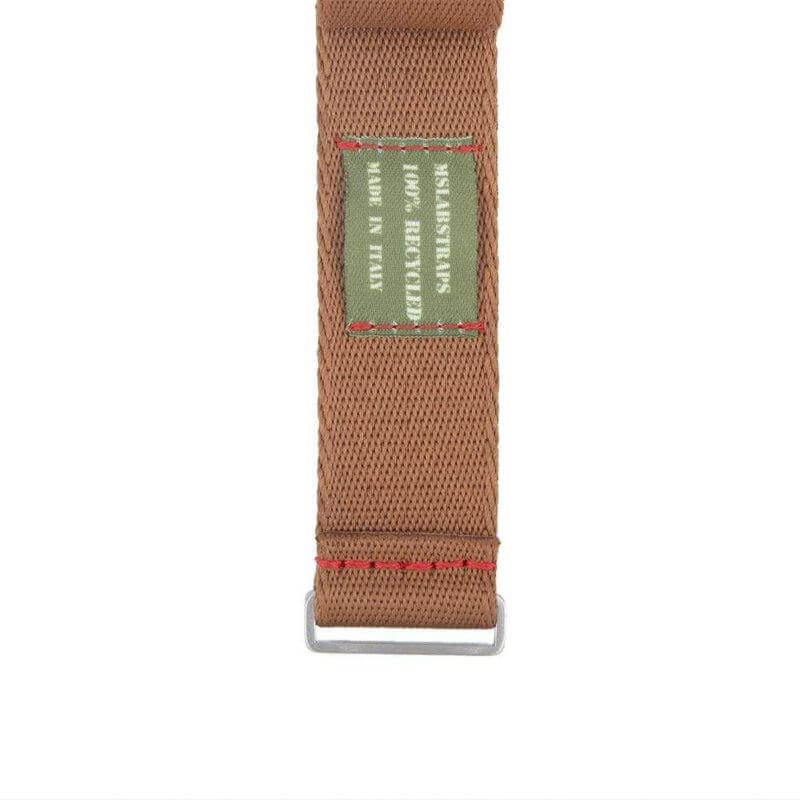Eco-Friendly Nylon Military Watch Strap -  Brown Red Stitches - Recycled Military Watch Straps- Milano Straps