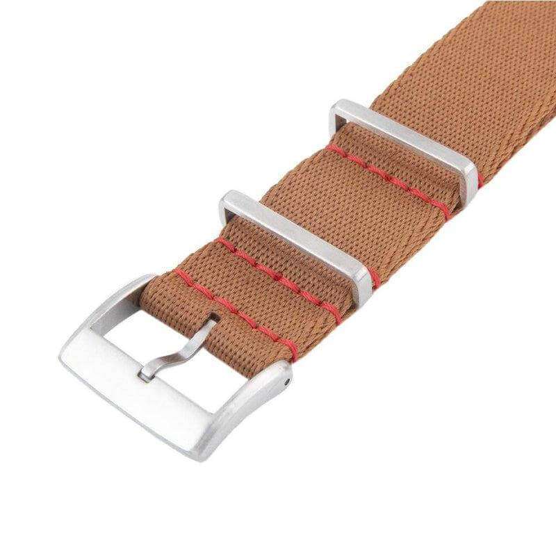 Eco-Friendly Nylon Military Watch Strap -  Brown Red Stitches - Recycled Military Watch Straps- Milano Straps