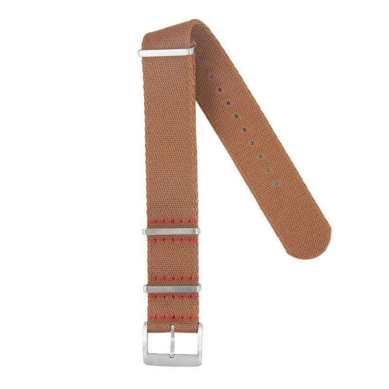 Eco-Friendly Nylon Military Watch Strap -  Brown Red Stitches - Recycled Military Watch Straps- Milano Straps