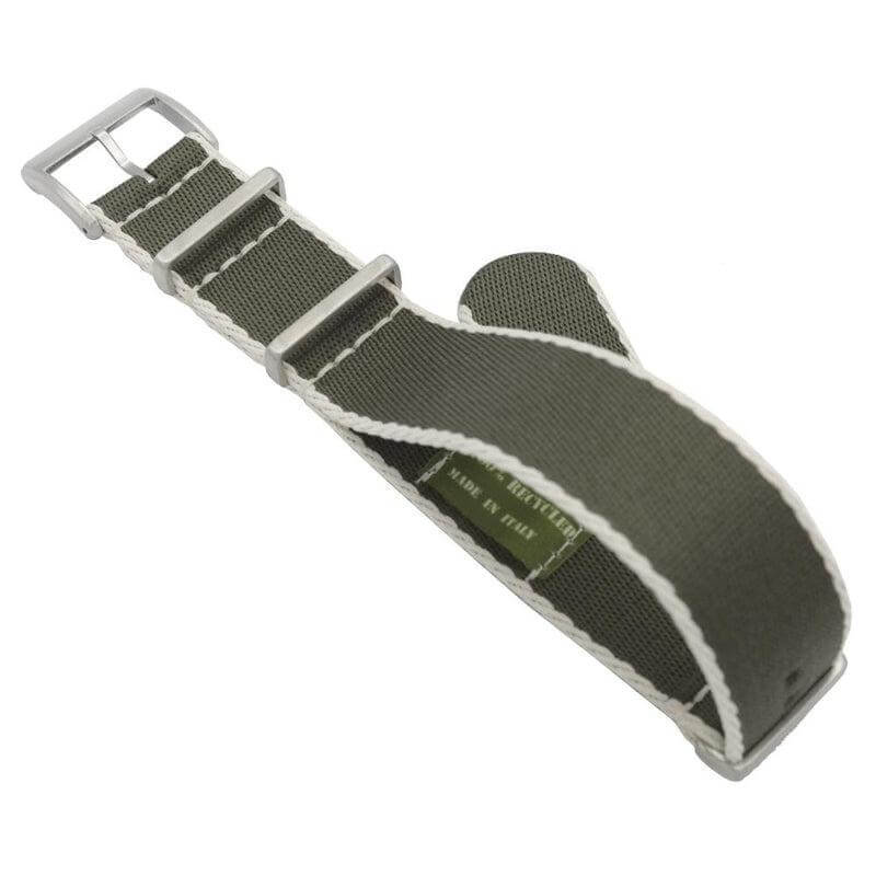 Eco-Friendly Nylon Military Watch Strap -  Color Dark Green White Borders - Recycled NATO straps- Milano Straps