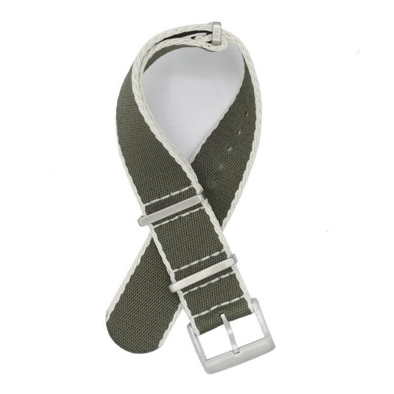 Eco-Friendly Nylon Military Watch Strap -  Color Dark Green White Borders - Recycled NATO straps- Milano Straps