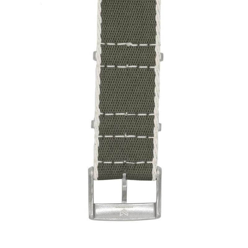 Eco-Friendly Nylon Military Watch Strap -  Color Dark Green White Borders - Recycled NATO straps- Milano Straps